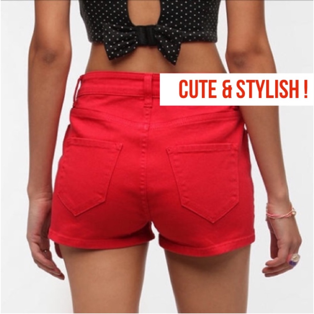 Red Jean Shorts Cuffed Rolled Hem Denim Jean Shorts Junior Womens Size 3